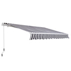3.5M x 2.5M Garden Patio Manual Awning Canopy Sun Shade Shelter Retractable Gear Lever Winding Handle - Grey