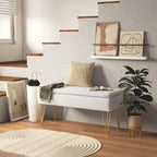 Bettbank mit Stauraum, dicke Polsterung, atmungsaktiver Stoff, Stahlf¨¹?e, 100x40x49 cm, Creme