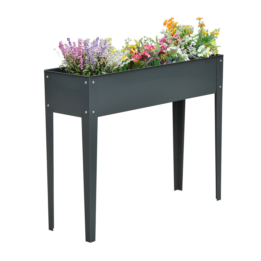 Flower Raised Bed Garden Metal Vegetable Planter Freestanding Herb Growing Box Green Basics Grow Table Planter (Dark Grey)
