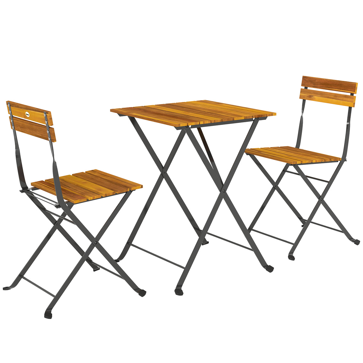 Sitzgruppe 3 tlg. Essgruppe für 2 Personen klappbarer Esstisch mit 2 klappbare Stühle für Terrasse Balkon Teak