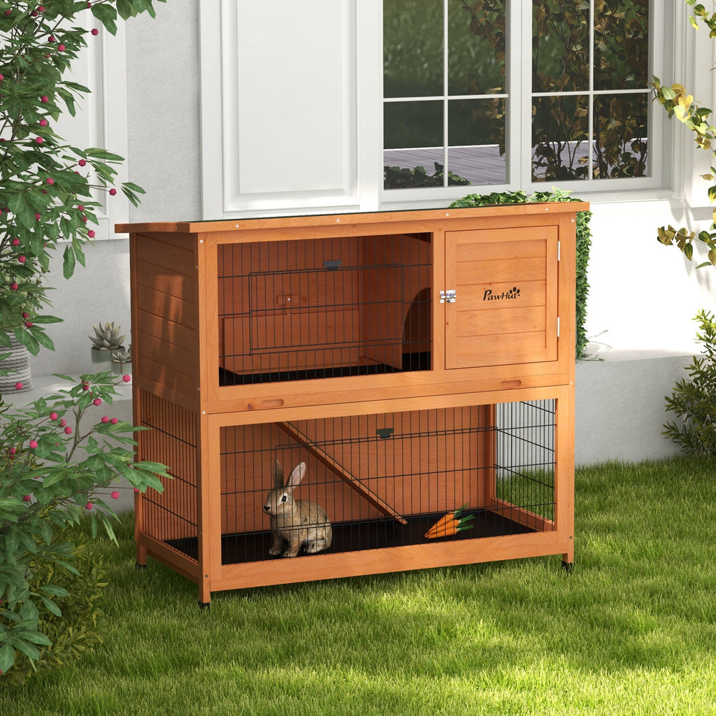 Kleintierstall Kleintierhaus Nagerstall, wetterbest?ndig, 2 Bodenwannen, 123 x 63 x 112 cm, Orange