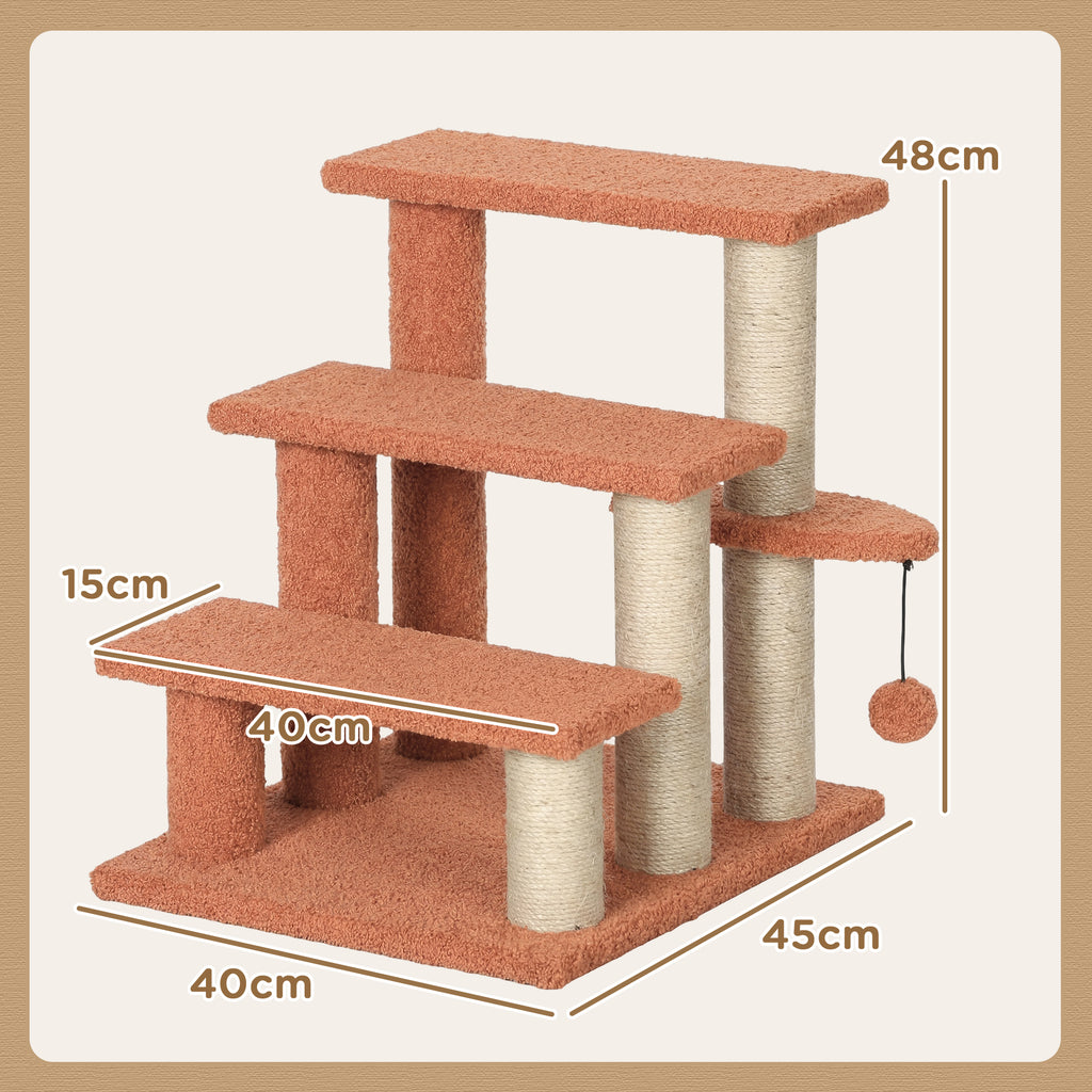 Kratzbaum, Haustiertreppe, 3 Stufen, Spielball, bis 5 kg, 45x40x48cm, Braun