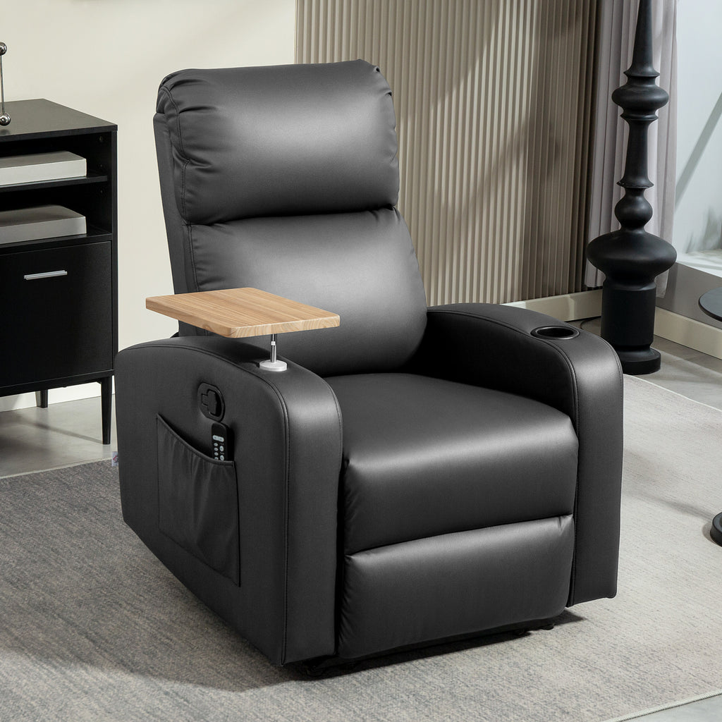 Massagesessel Relaxsessel Liegesessel, 1 Klapptisch, 1 Fu?st¨¹tze; 77 cm x 93 cm x 105 cm, Schwarz