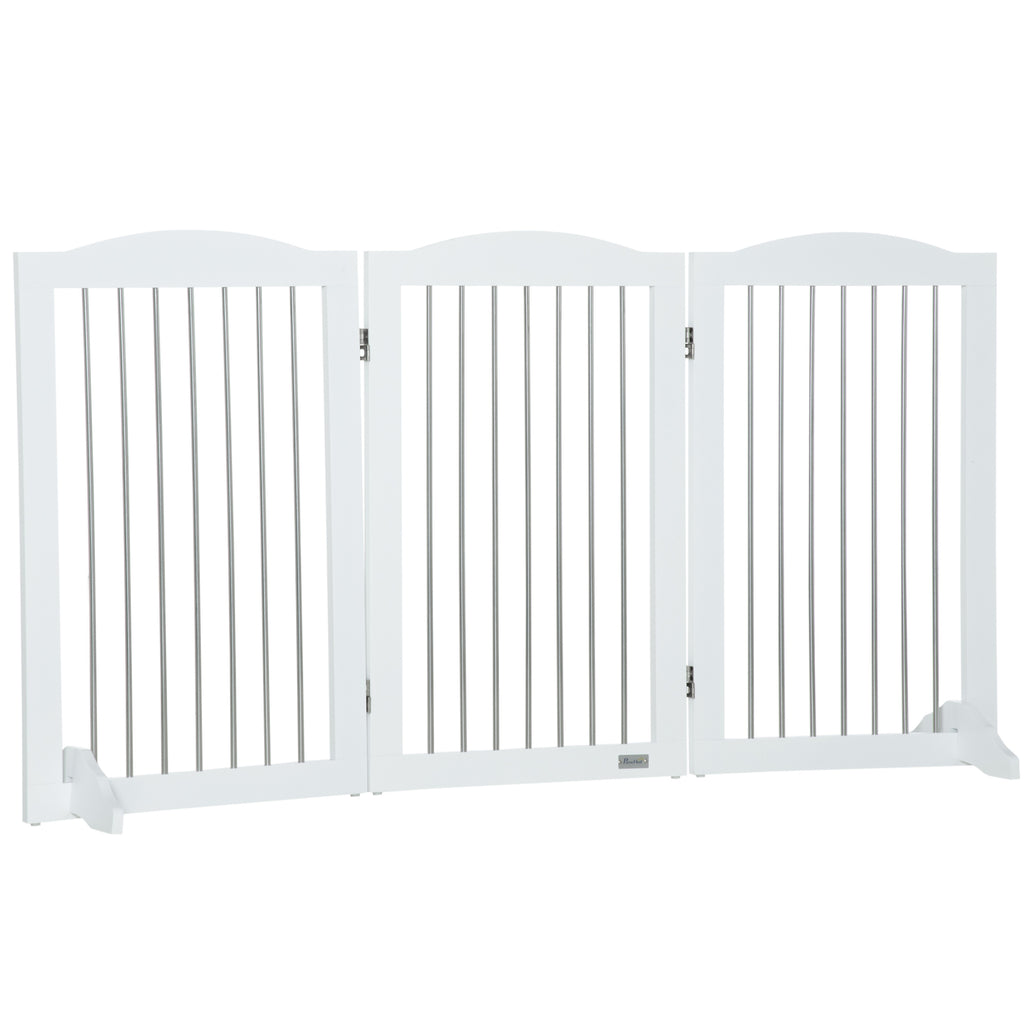 Foldable Dog Gate, Freestanding Pet Gate, with Two Support Feet, for Staircases, Hallways, Doorways - White