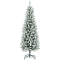 Künstlicher Weihnachtsbaum, schlanke Form, Kunstschnee, dreiteilig, flammhemmend, Metallfuß, 183 cm, Grün