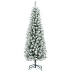 Künstlicher Weihnachtsbaum, schlanke Form, Kunstschnee, dreiteilig, flammhemmend, Metallfuß, 183 cm, Grün