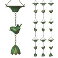 3er Set Regenkette 123cm Regenablaufkette aus Metall Ablaufkette mit befestigtem Aufh?nger V?geln Bell Gr¨¹n