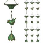 3er Set Regenkette 123cm Regenablaufkette aus Metall Ablaufkette mit befestigtem Aufh?nger V?geln Bell Gr¨¹n