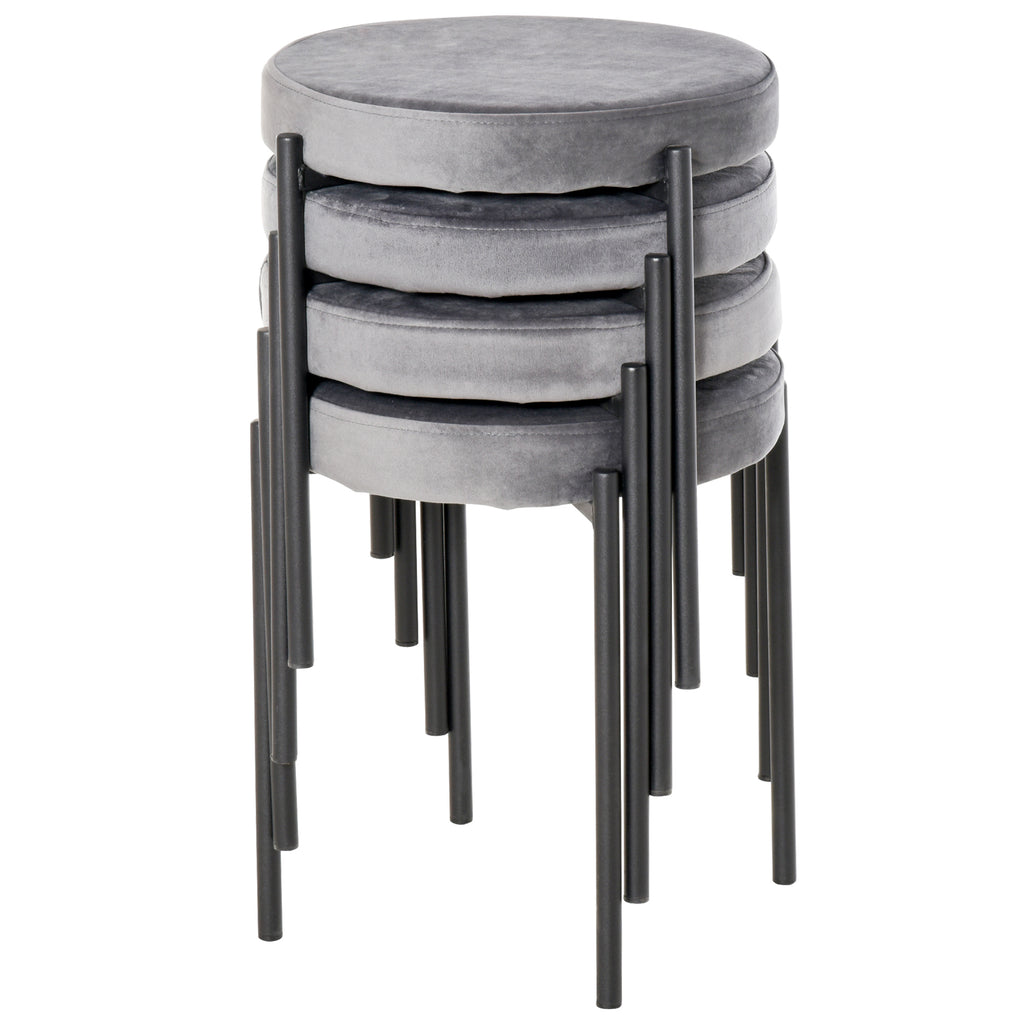 Esszimmerhocker 4er Set Stapelhocker Hocker aus Metall mit Samtoptik Küchenhocker Polsterhocker für Esszimmer Wohnzimmer Grau