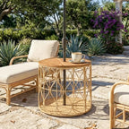 Beistelltisch Ø50 cm wetterfest Gartentisch mit Rattanoptik Akazienholzplatte verstellbaren Füßen Teak