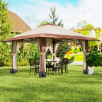 4 x 4 m Garten-Pavillon, Gartenzelt mit Netzwänden, UPF50+ Schutz, Höhenverstellbares Partyzelt, Beige