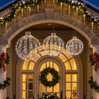 3-tlg. beleuchtetes Weihnachtskugel-Set für außen, 360 warmweiße/kaltweiße LEDs, Dauer- & Blinklicht, 24-Stunden-Timer