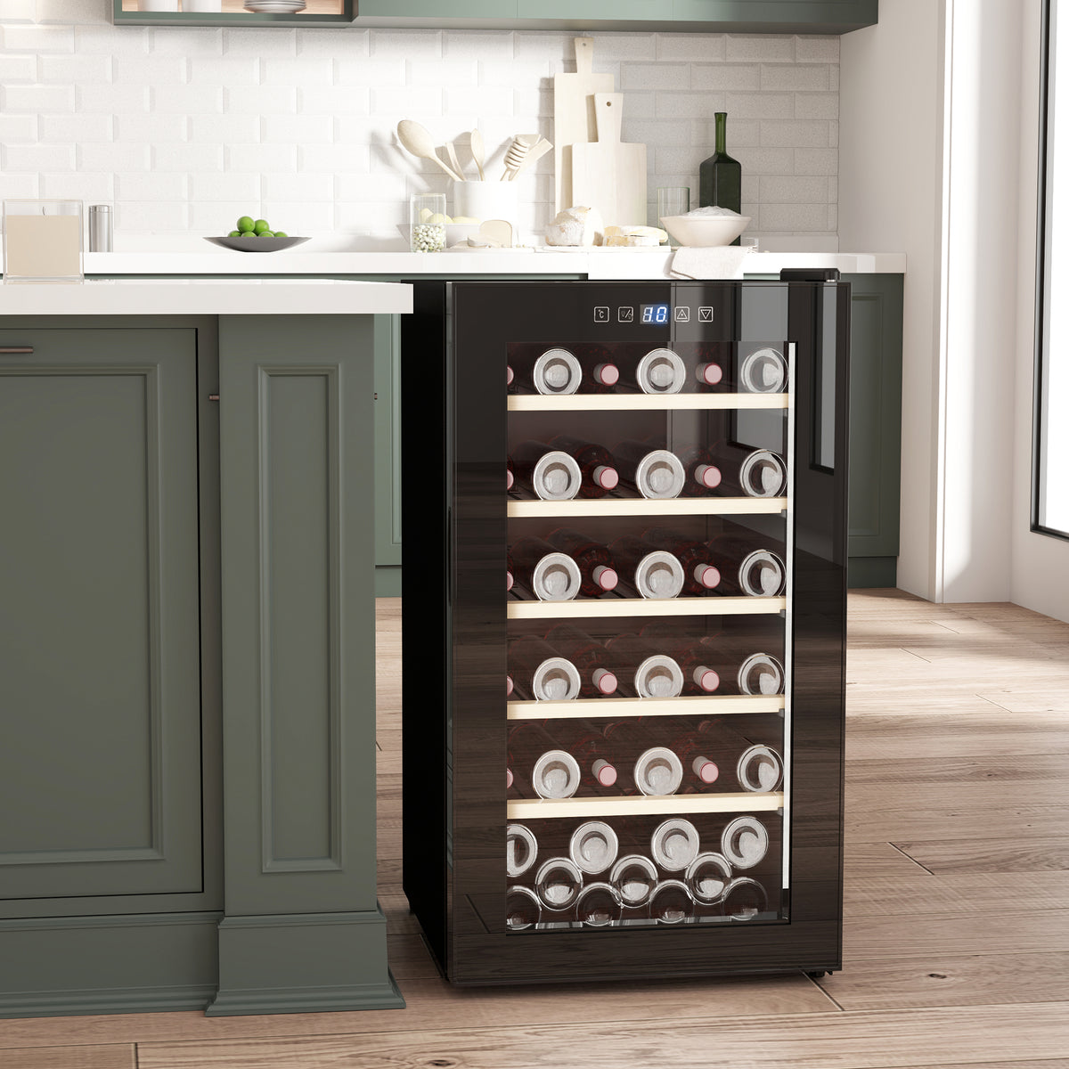 Weink¨¹hlschrank f¨¹r 41 Weinflaschen, 91 Liter Kapazit?t, Getr?nkek¨¹hlschrank mit LED-Anzeige, Touchscreen, Schwarz