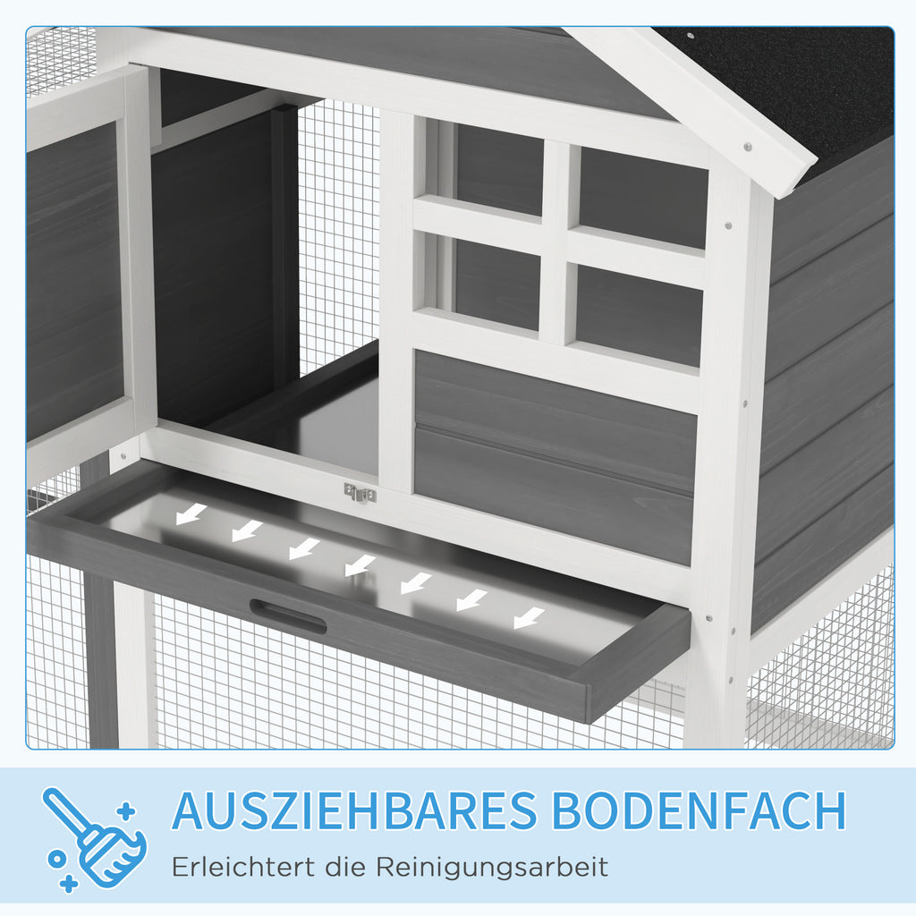 Rabbit Hutch Outdoor Wooden Guinea Pig Hutch Rabbit Run Bunny Cage Small Animal House Pull-Out Tray, Grey, 124 x 63 x 93 cm
