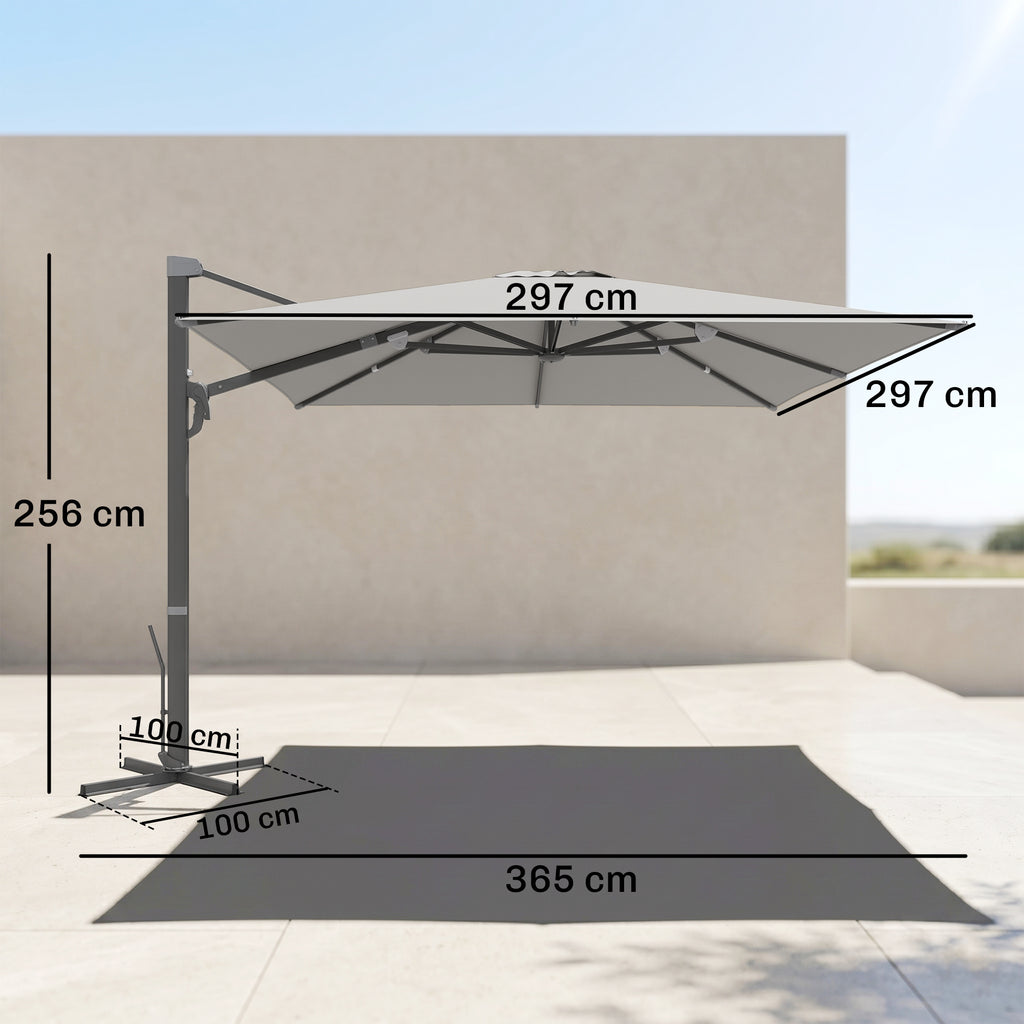 Alu Ampelschirm 3 x 3 m 360¡ã drehbar Sonnenschirm mit Kurbel St?nder Windschutz Hellgrau