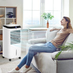 10L 4 in 1 Mobile Klimaanlage mit Luftbefeuchtung Wasserkühlung Klimagerät Luftkühler 8h Timer Fernbedienung Nutzungsraum 20㎡ 60W ABS Weiß+Schwarz 38,2 x 31,6 x 76 cm
