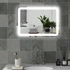 Badezimmerspiegel, beleuchtet, Touch-Steuerung, beschlagfrei, dimmbar, 3 Lichtfarben, 50x70, Silber