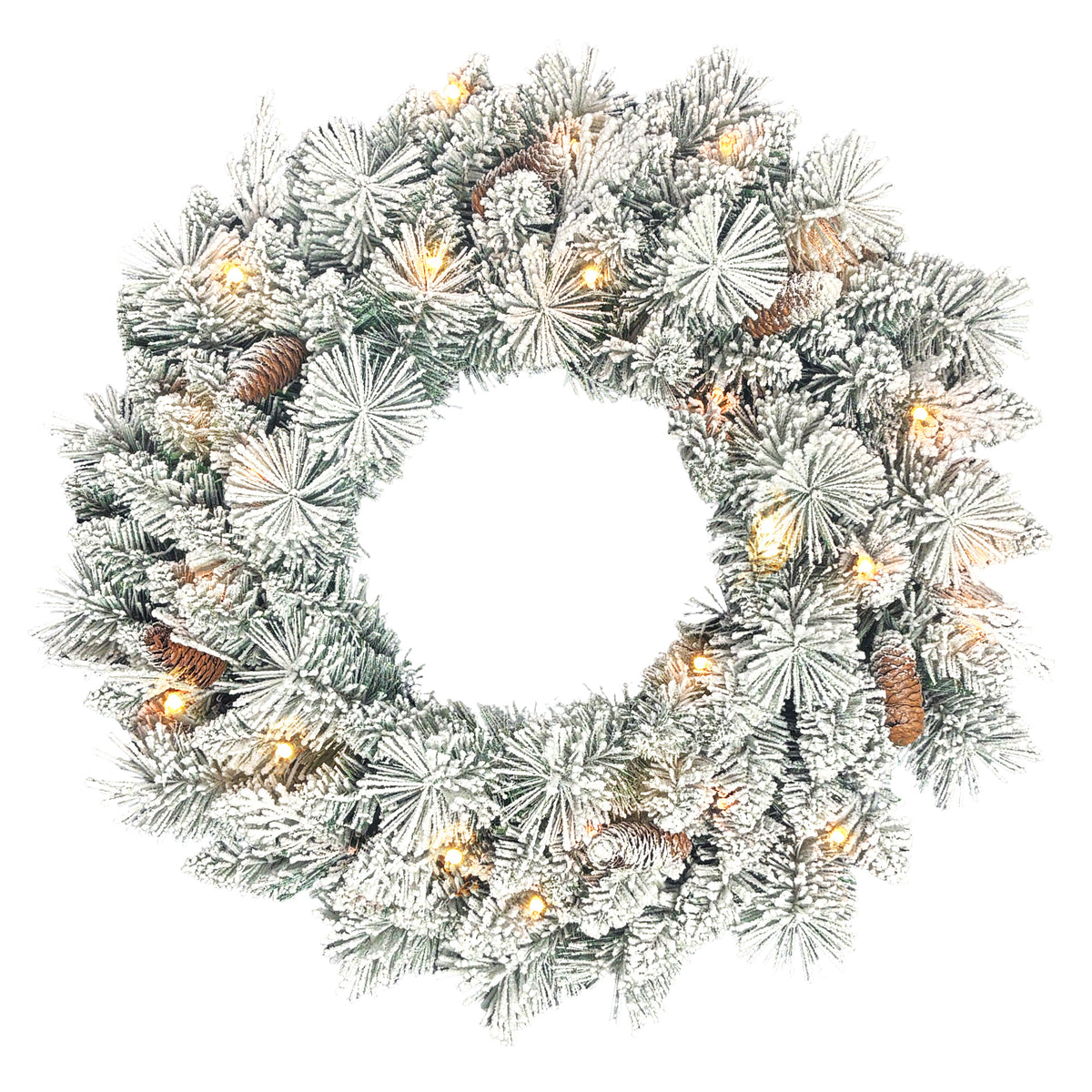 Tannenkranz Weihnachtskranz mit LED-Lichterkette, Tannenzapfen, Türkranz Grün+Weiß, Ø60 x 8 cm