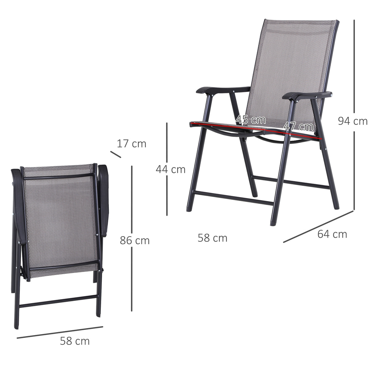 Set of Two Folding Garden Chairs - Grey