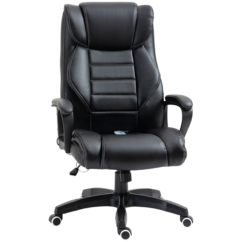 Bürostuhl mit Massagefunktion, höhenverstellbarer Chefsessel, ergonomischer Drehstuhl, 6 Vibrationspunkte, Schwarz