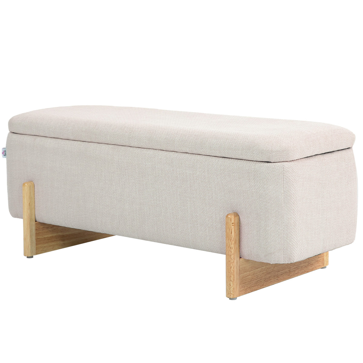 Hocker mit Stauraum, Sitzbank mit Schaumstoffpolsterung, Leinenimitat, 111 x 44 x 44,5 cm, Cremewei?