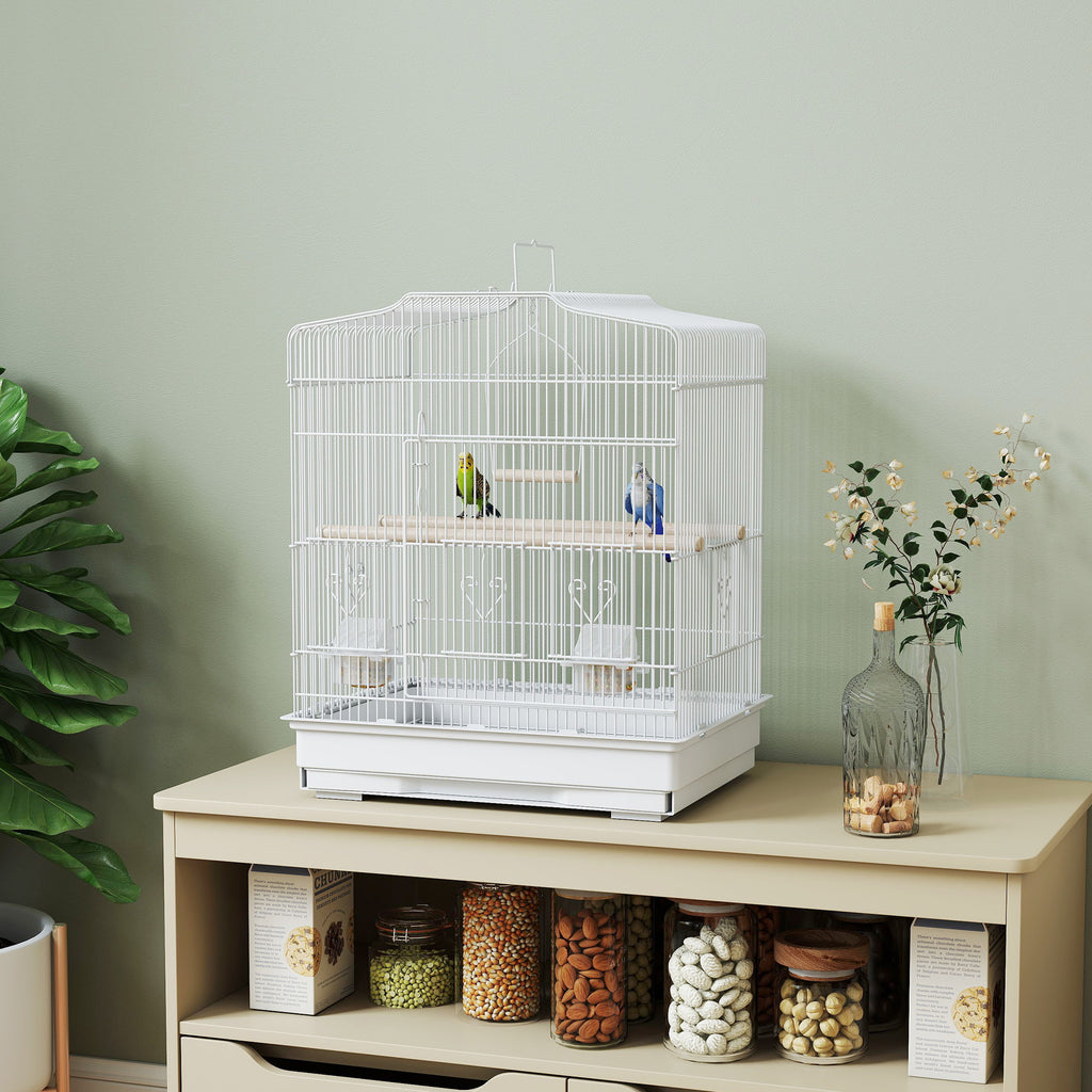 Large Metal Bird Cage with Perches, Food Bowls, Swing, for Budgies, Parakeets, White