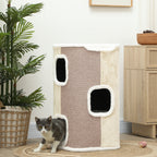 Kratztonne für Katzen, Katzenbaum, 3 Ebenen, robust, weicher Plüsch, Rückzugsort, Beige