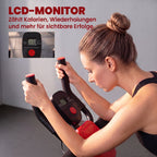 Bauchtrainer, Klappbarer Bauchmuskeltrainer mit LCD-Anzeige, Doppel-Schienen belastbar bis 120 kg, Stahl, Rot
