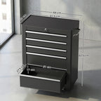5-Drawer Tool Chest, Lockable Steel Tool Storage Cabinet with Wheels and Handle Tool Box for Garage, Workshop, Black