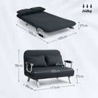 Schlafsofa, 5-fach verstellbar, Wildlederimitat, Stahlrahmen, inkl. Kissen, Schwarz