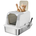 Extra Large Stainless Steel Litter Box, Enclosed Cat Litter Tray with Scoop, Deodorizer Bag, Front-Entry and Top-Exit