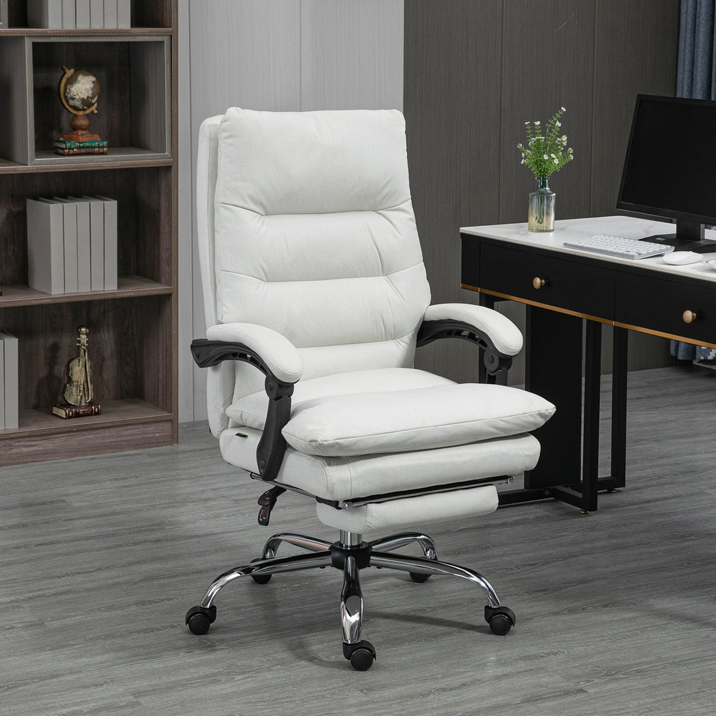 Bürostuhl mit Massagefunktion, beheizbar, neigbar, Kunstleder, 65x72x109-117cm, Cremeweiß