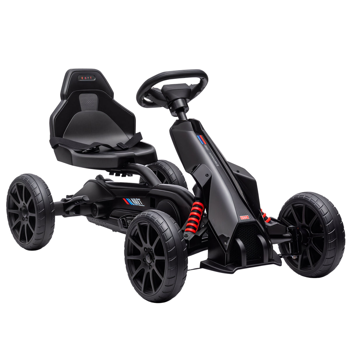 Kids Pedal Go Kart, with Adjustable Seat, EVA Wheels, Seat, Handbrake - Black