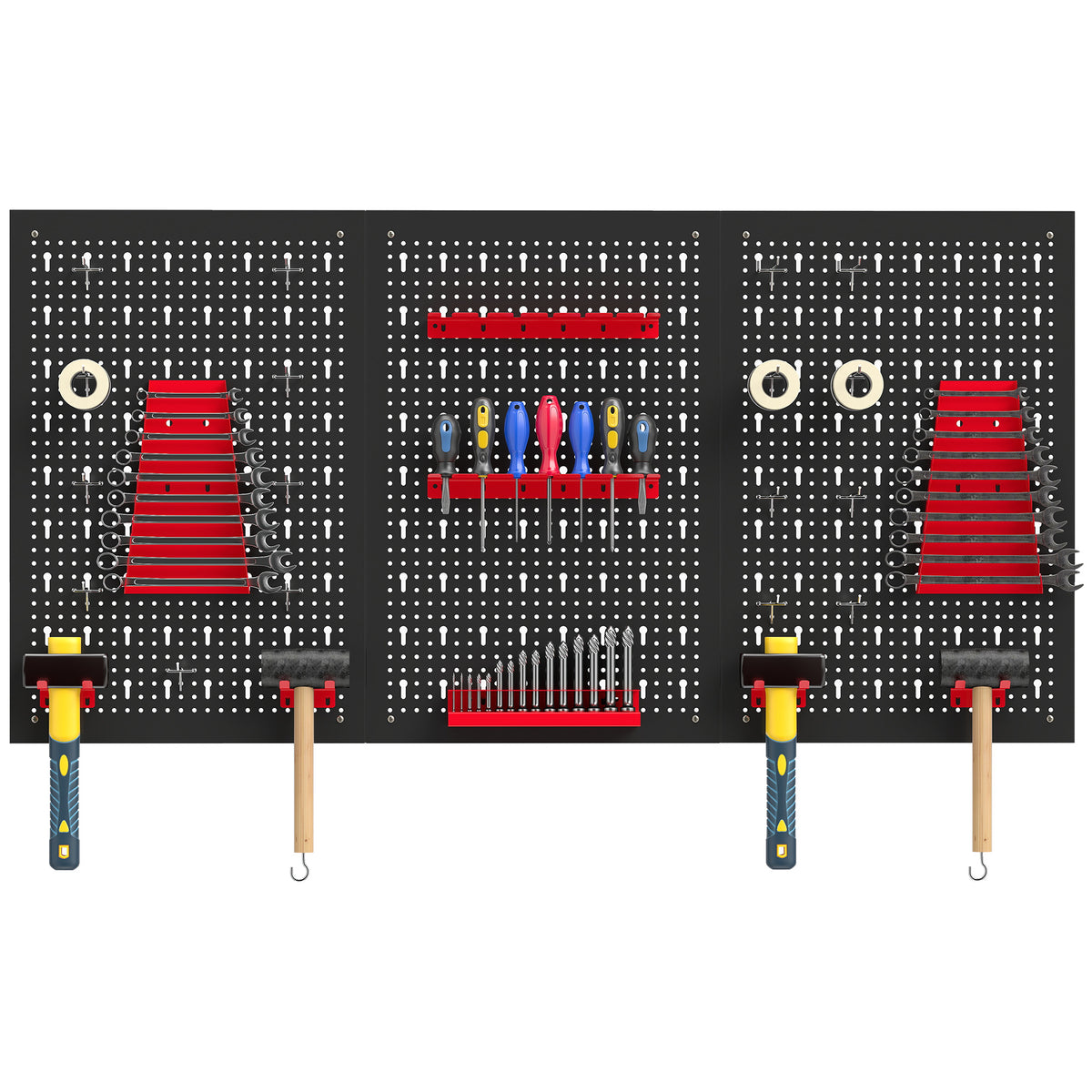 28 Pcs Wall-Mounted Pegboard with 3 Boards, Garage Tool Storage Unit Black and Red