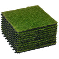 10-Piece Artificial Grass Set, Weatherproof Turf Tiles, 25mm Pile Height, Outdoor Carpet for Garden, Balcony & Patio, 30 x 30cm, Dark Green