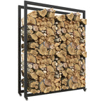 Feuerholzgestell mit Rädern, mobil, Metallrahmen, bis 150 kg, 120 x 32 x 151 cm, schwarz