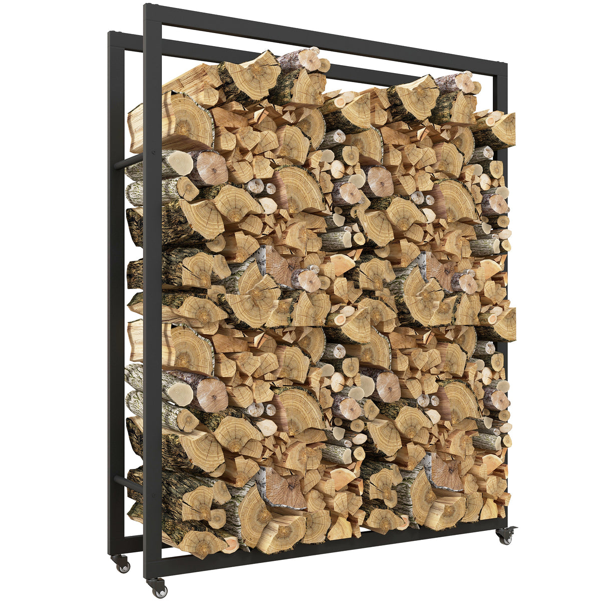 Feuerholzgestell mit Rädern, mobil, Metallrahmen, bis 150 kg, 120 x 32 x 151 cm, schwarz