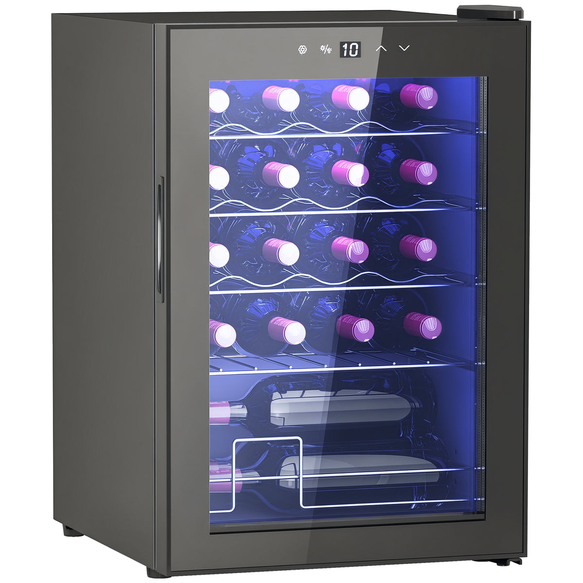 Kleiner Weinkühlschrank, Mini-Kühlschrank für 20 Flaschen, 53 Liter Kapazität, mit Glastür, LED-Beleuchtung, Schwarz