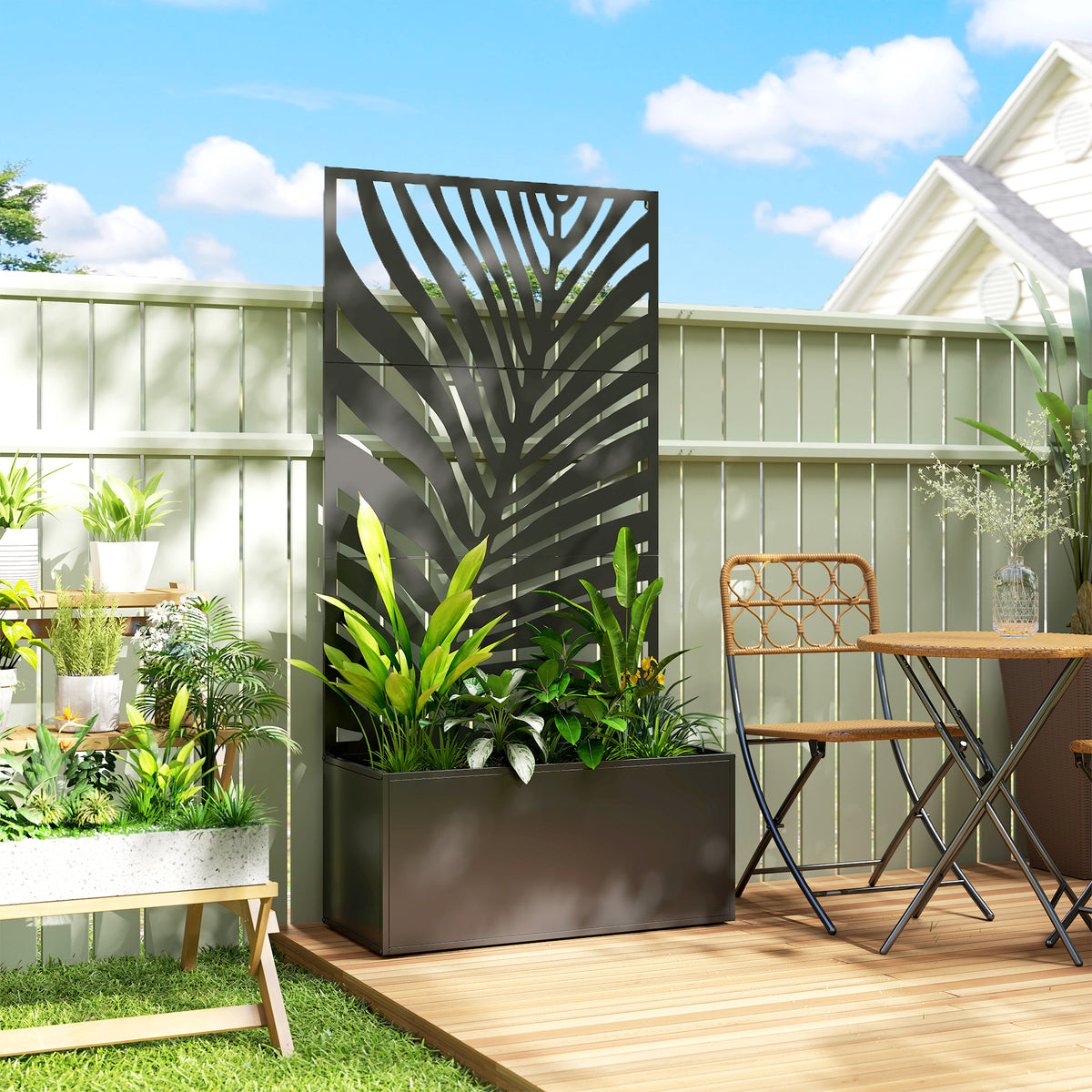 Hochbeet Pflanzkasten mit Sichtschutz Pflanzk¨¹bel Blumenkasten Metall, Gartenspalier 90 x 40 x 180 cm Schwarz