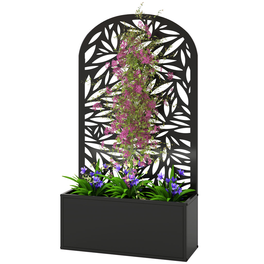 Metal Garden Bed for Garden with Trellis, Wall Mounted or Freestanding Raised Planter with Curved Privacy Screen