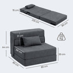 Bodensofa, Polstercouch, in Matratze umwandelbar, Schaumstoff, Kissen, Dunkelgrau