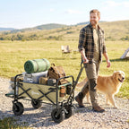 Bollerwagen, faltbar, 110 L, bis 100 kg, Teleskopgriff, Stahlrahmen, 94 x 57 x 77-100 cm, Khaki