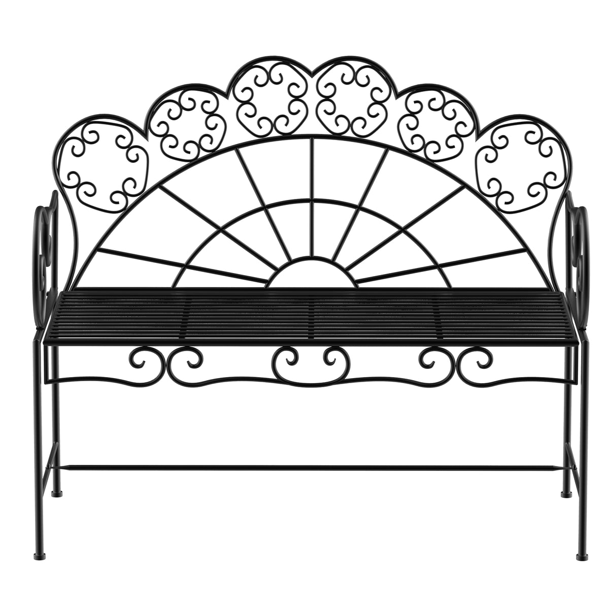 Metal Garden Bench Loveseat with Slatted Seat, Black