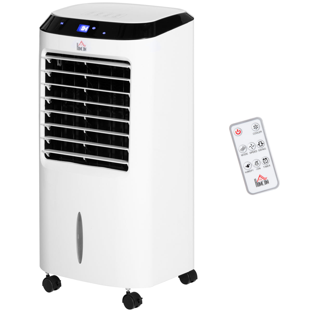 10L 4 in 1 Mobile Klimaanlage mit Luftbefeuchtung Wasserkühlung Klimagerät Luftkühler 8h Timer Fernbedienung Nutzungsraum 20㎡ 60W ABS Weiß+Schwarz 38,2 x 31,6 x 76 cm