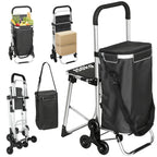 3-in-1 Einkaufstrolley Klappbar mit Sitz 40L Kapazität Duneklgrau