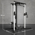 Kraftstation Fitnessstation mit Latzug, Klimmzugstange Curl-/Ruderstange Griffe, 15-fach verstellbar
