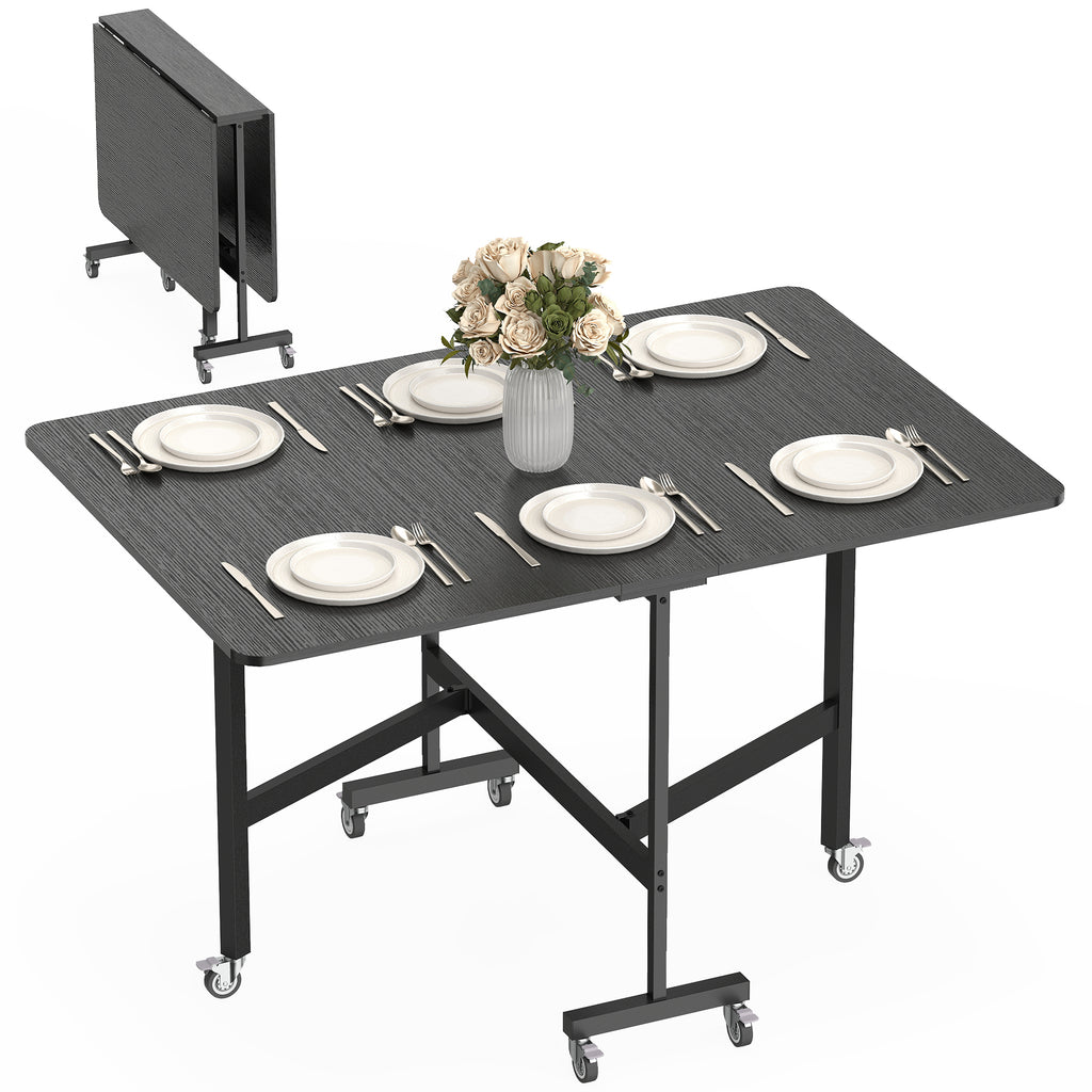 Esstisch Klappbar Küchentisch für 4-6 Personen mit 6 Rollen Mobiler Klapptisch für Kleine Räume 120x80x73 cm Schwarz