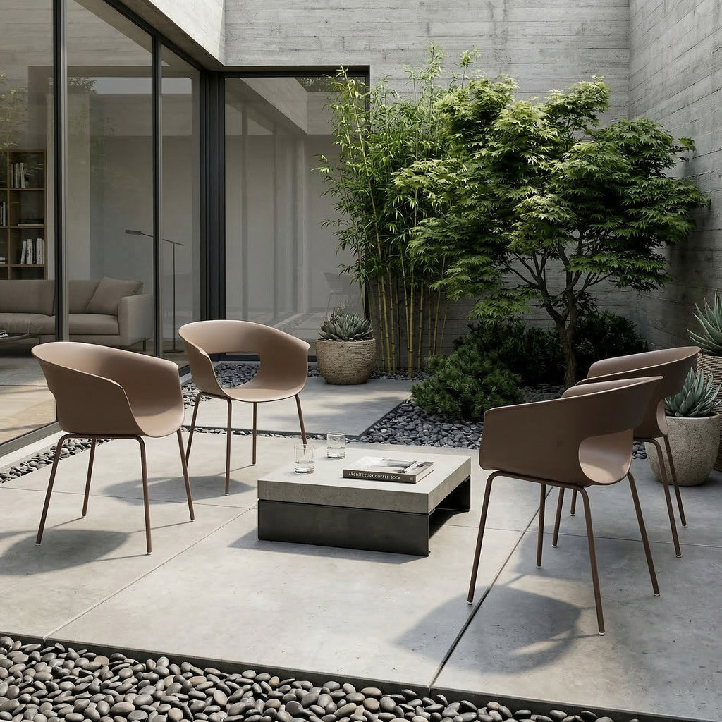 Gartenstühle 4er Set ergonomisch Balkonstühle mit Ausschnittdesign Armlehne Wetterfest rostbeständig Kaffee