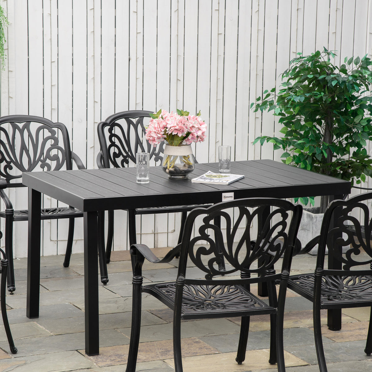 Gartentisch für 6 Personen Esstisch Aluminiumtisch Gartenmöbel Loungemöbel pflegeleicht Kunststoff Schwarz 140 x 90 x 74 cm