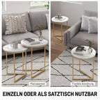Set of Two Marble-Effect Nest of Tables - White/Gold-Tone